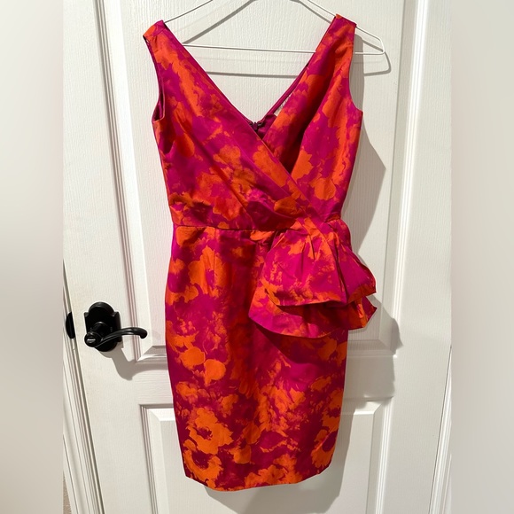 Lela Rose Fuchsia Pink Floral Tafetta Dress Sz 6 - Picture 4 of 11